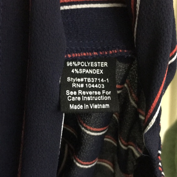 Sweet Wanderer Navy Pinstripe Flutter Sleeve Top - Picture 5 of 11